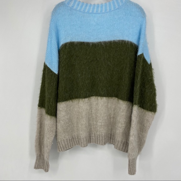 Nordstrom Fuzzy Stripe Pullover Sweater Blue - Picture 4 of 5